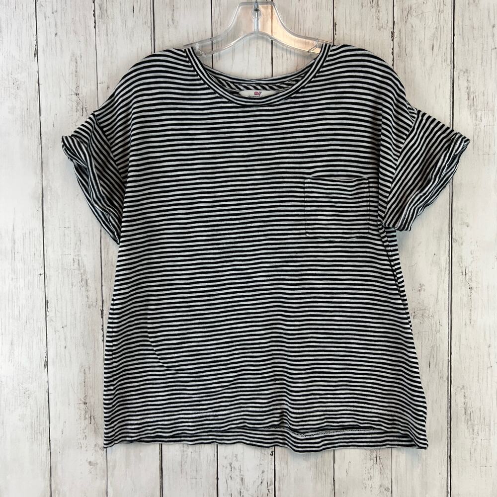 Vineyard Vines Black/White Striped Short Sleeve Knit Tee with Pocket Size Small